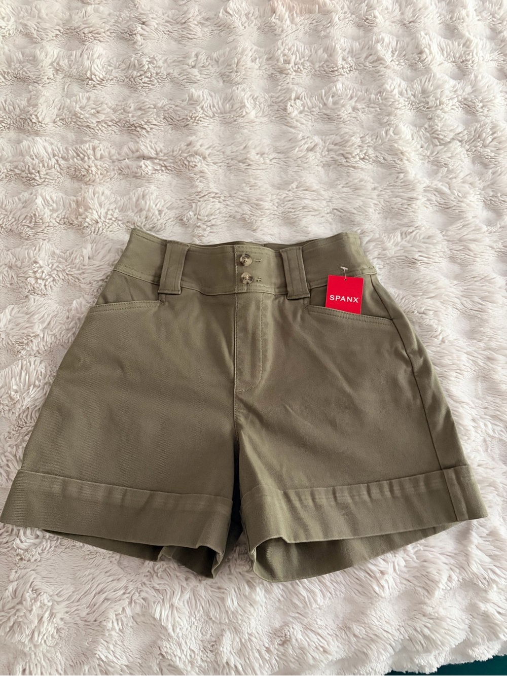 SPANX Olive Green High-Waist Cuffed Bermuda Shorts